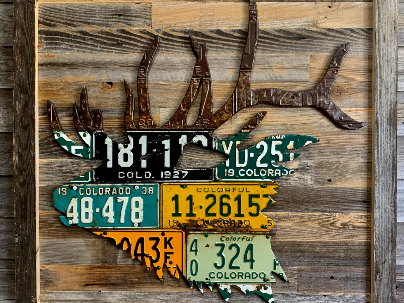 Antique Colorado Elk License Plate Art