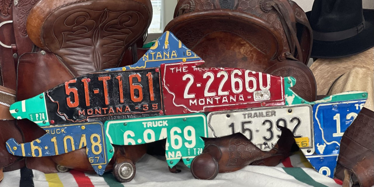 【激レア当時物・アルミ製】80s 米国製 ストリートサイン 3枚セット 証明書付 Brown Trout License Plate Art– Cody's Fish