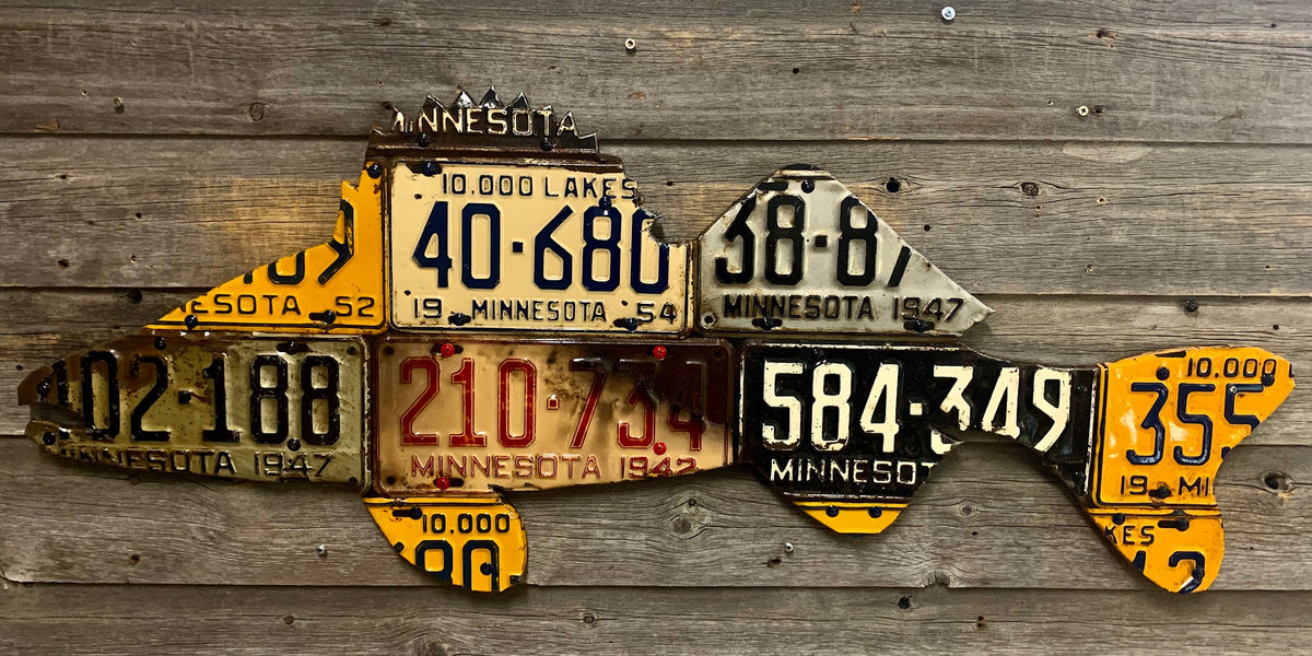 激レアoldmountain purveyors メタルディッシュステッカー付 Minnesota Antique Walleye License Plate Art– Cody's Fish