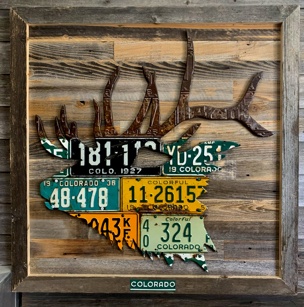 Antique Colorado Elk License Plate Art
