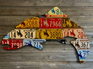 Large Antique 4-Foot Wyoming Trout License Plate Art