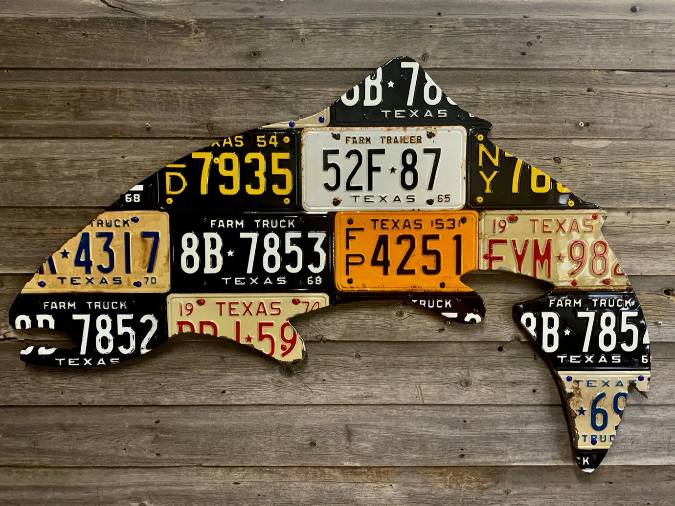 Large Antique 4-Foot Texas Trout License Plate Art