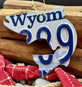 Wyoming Blue/White Trout License Plate Christmas Ornament