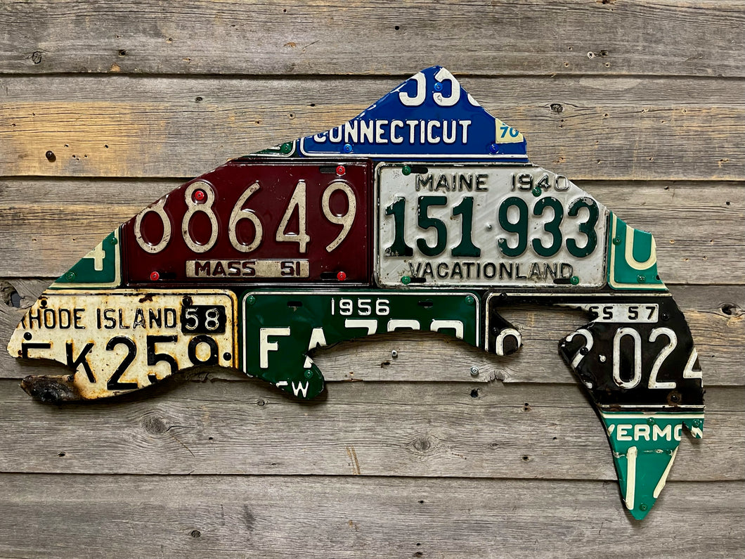 New England Antique Trout License Plate Art