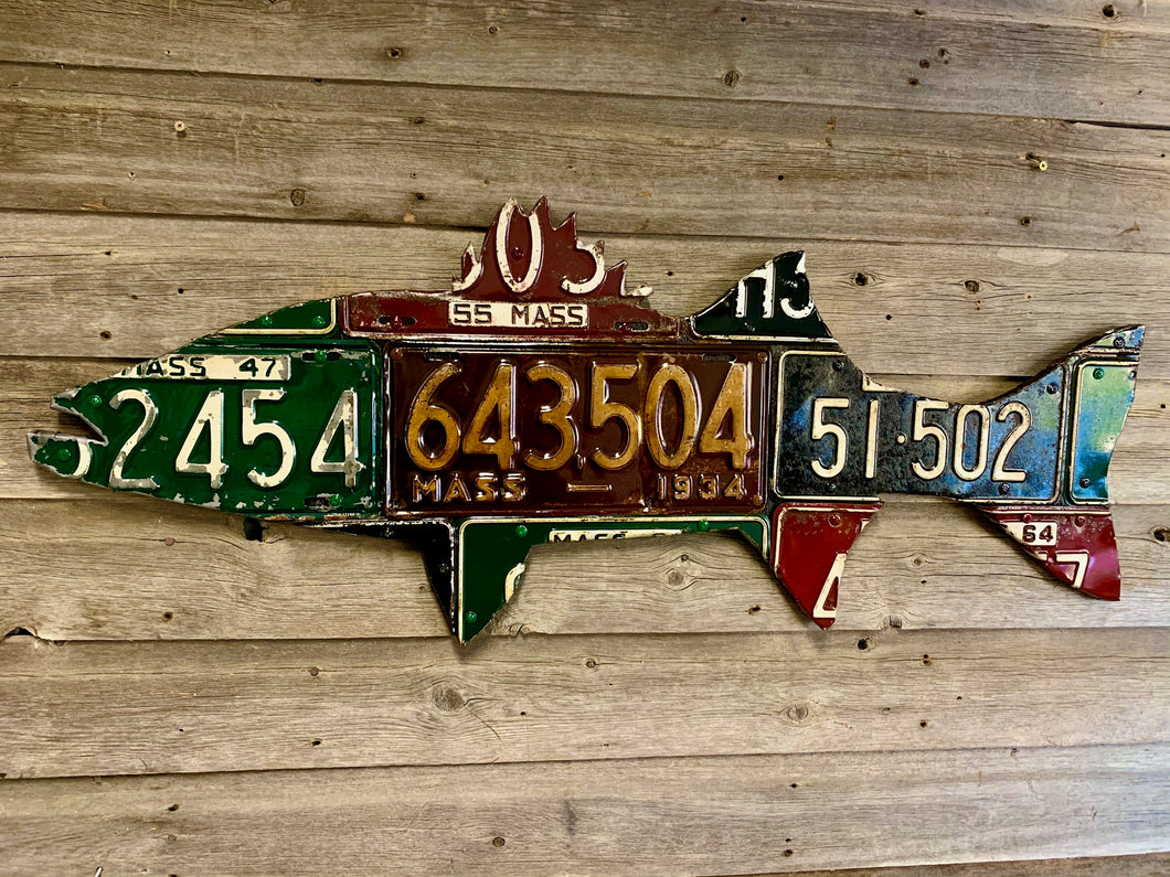 Massachusetts Striped Bass Antique License Plate Art