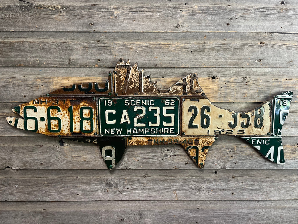 New Hampshire Striped Bass Antique License Plate Art– Cody's Fish