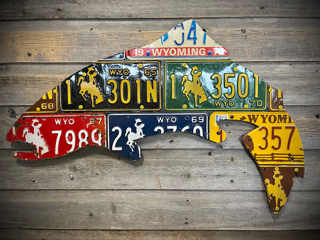 Wyoming Antique Trout License Plate Art - Ready-to-Ship