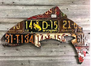 Mixed Western Antique Trout License Plate Art - Ready-to-Ship