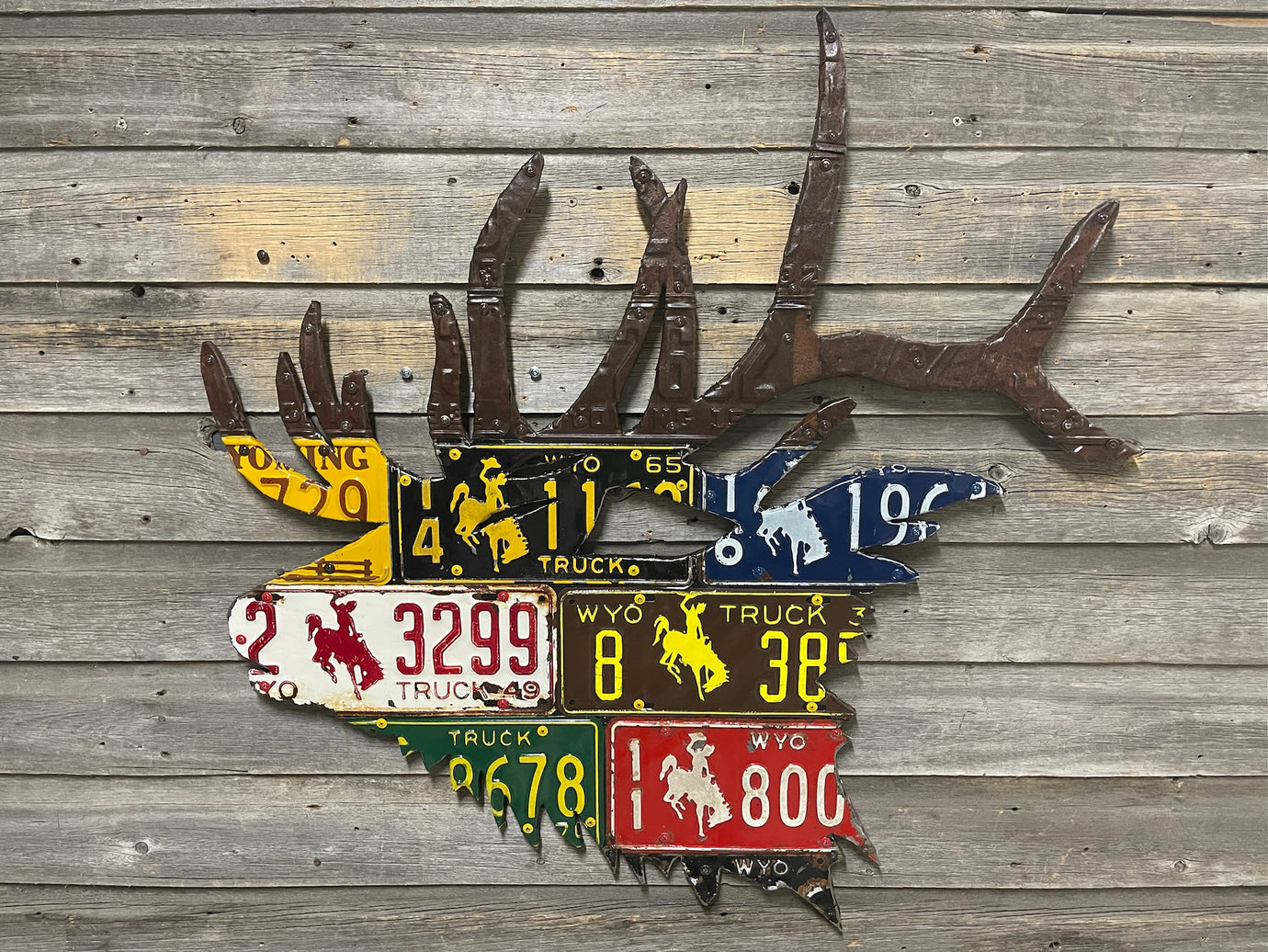 Wyoming Antique Elk License Plate Art