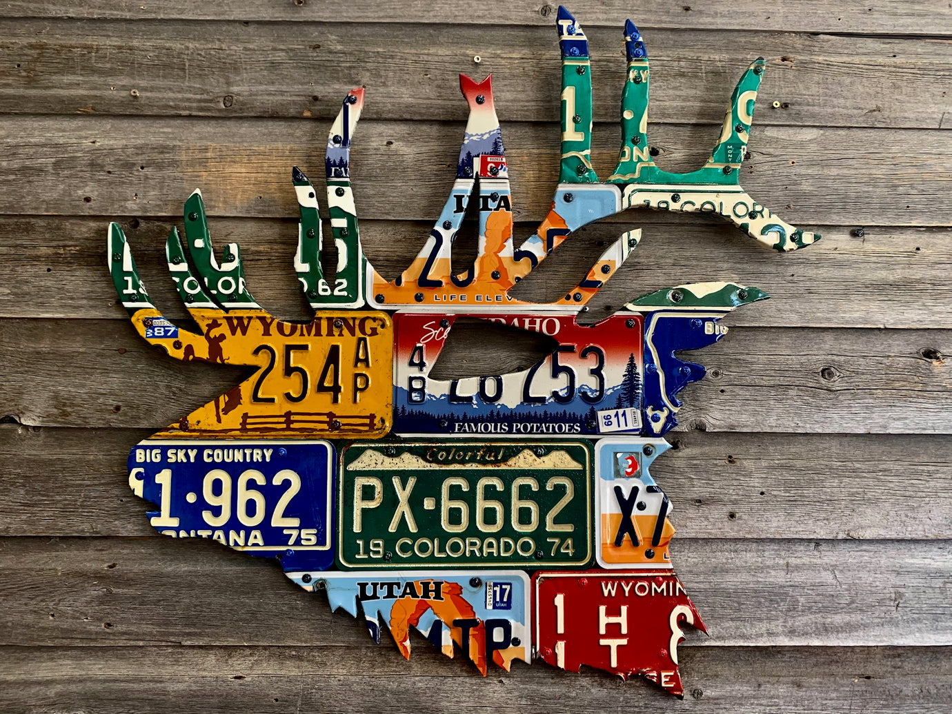 Mixed Western States Elk License Plate Art