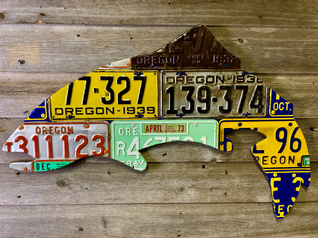 Oregon Antique Trout License Plate Art