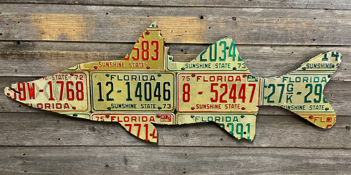 USA　ヴィンテージ　 バーウッド 　アニマルサーカストレイン ウォールデコ Florida 1970's Vintage Snook License Plate Art– Cody's Fish