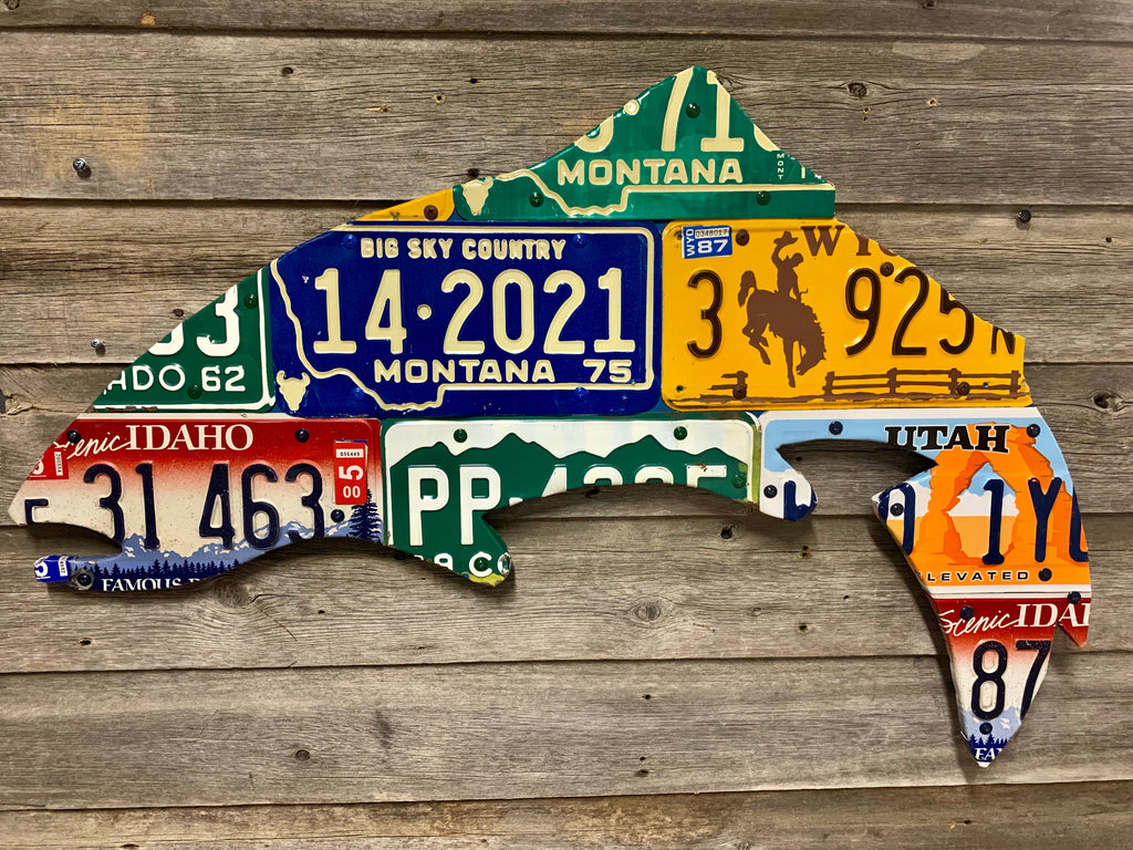 Mixed Western State Trout License Plate Art